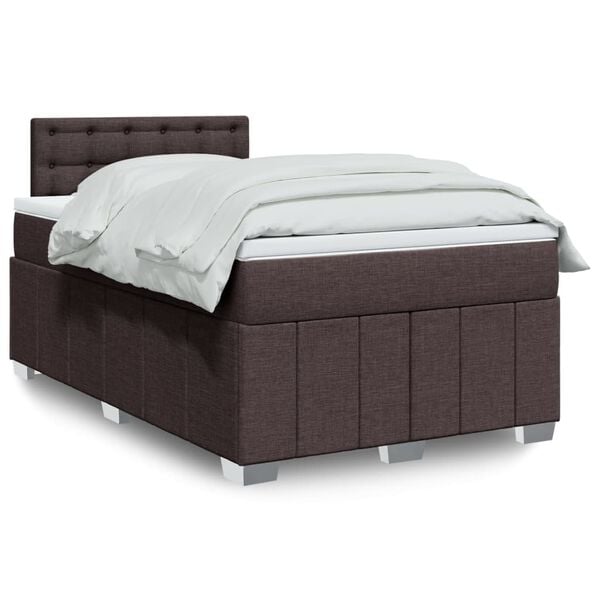 vidaXL Cama box spring con colch&oacute;n tela marr&oacute;n oscuro 120x200 cm