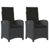 vidaXL Sillones reclinable jard&iacute;n cojines 2 uds rat&aacute;n sint&eacute;tico negro