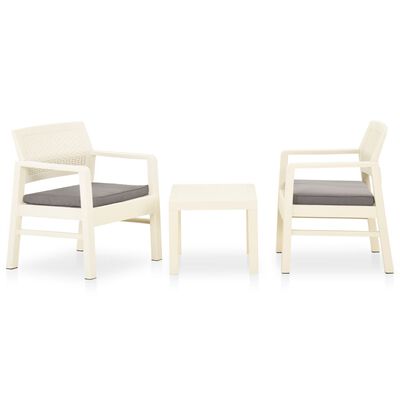 vidaXL Set de muebles de jardín 3 piezas con cojines plástico blanco