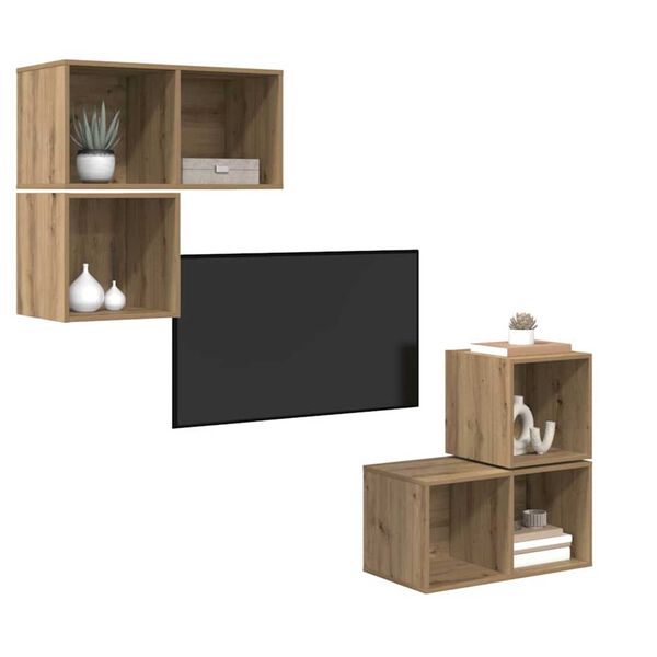 vidaXL Conjunto de mueble de TV 4 pcs Roble artesanal