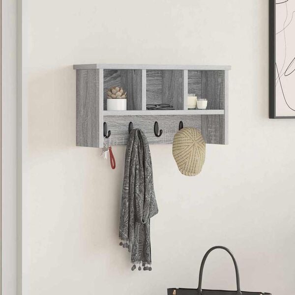 vidaXL Perchero de pared con estante Gris sonoma 50 x 16 x 26 cm