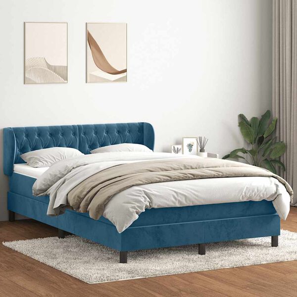 vidaXL Cama box spring con colch&oacute;n terciopelo azul oscuro 160x220 cm