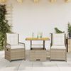 vidaXL Set comedor de jard&iacute;n 3 pzas con cojines rat&aacute;n sint&eacute;tico beige