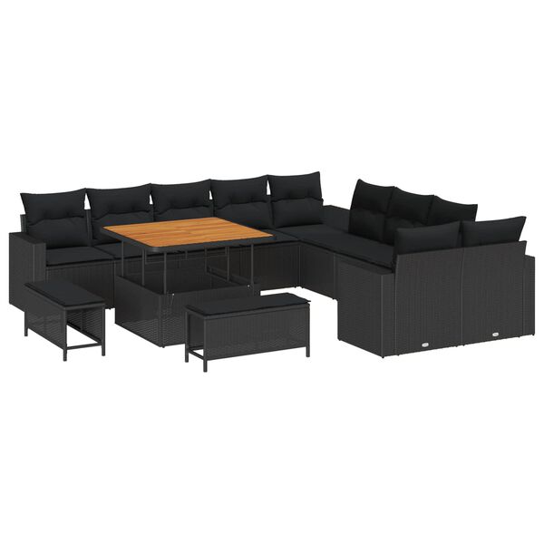 vidaXL Conjunto de sof&aacute;s de jard&iacute;n 13 pcs Negro rat&aacute;n sint&eacute;tico