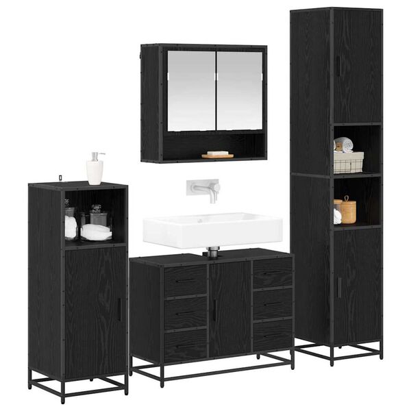 vidaXL Juego de muebles de ba&ntilde;o 4 pcs Roble Negro Madera de ingenier&iacute;a