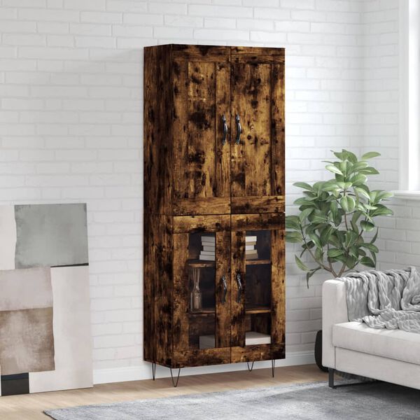 vidaXL Aparador alto madera contrachapada roble ahumado 69,5x34x180 cm