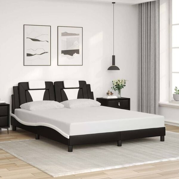 vidaXL Estructura de cama Viana sin colch&oacute;n cuero sint&eacute;tico negro blanco 160x200cm