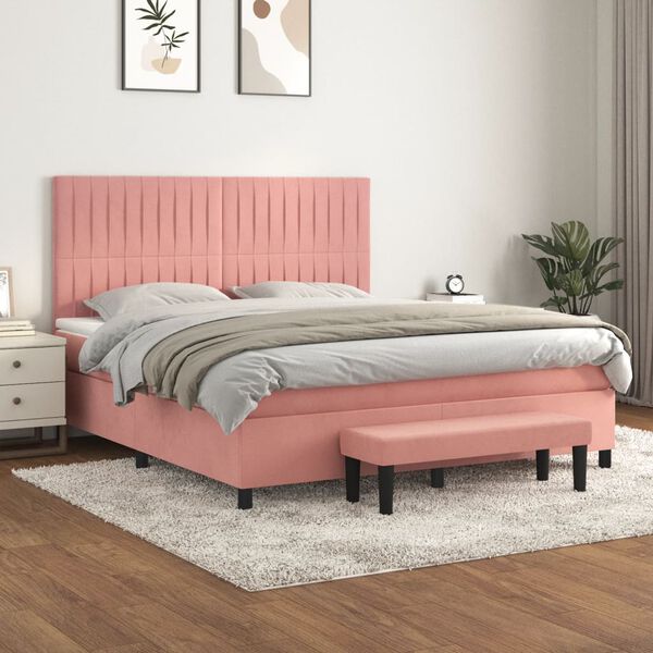 vidaXL Cama box spring con colch&oacute;n terciopelo rosa 180x200 cm
