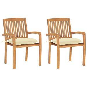 vidaXL Sillas de jard&iacute;n 2 uds madera de teca con cojines blanco crema