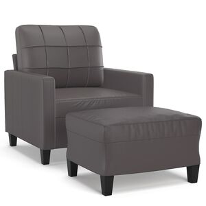 vidaXL Sillón con taburete cuero sintético gris 60 cm