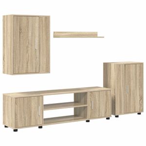 vidaXL Conjunto de mueble de TV Montaje en la pared 4 pcs Roble Sonoma