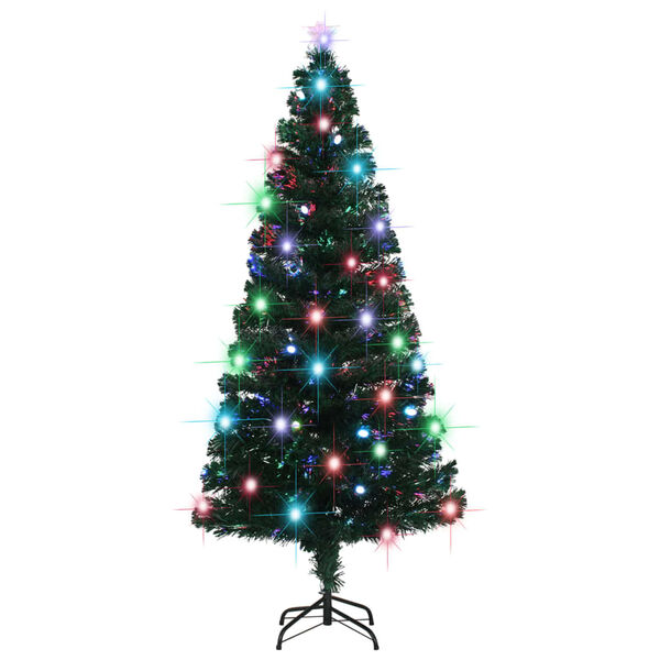 vidaXL &Aacute;rbol de Navidad preiluminado con soporte y LED fibra &oacute;ptica 180 cm