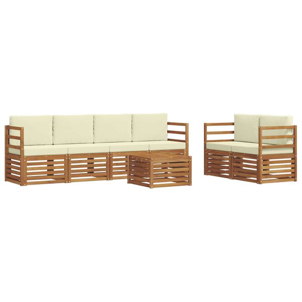 vidaXL Juegos de sof&aacute;s 7 pcs Natural y Crema Madera de Acacia S&oacute;lida