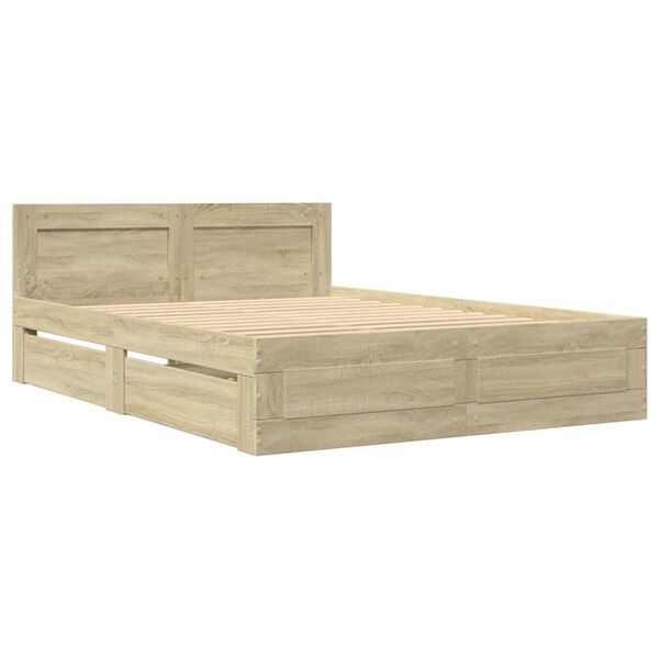 vidaXL Cama con cabecero madera de ingenier&iacute;a roble Sonoma 140x190 cm