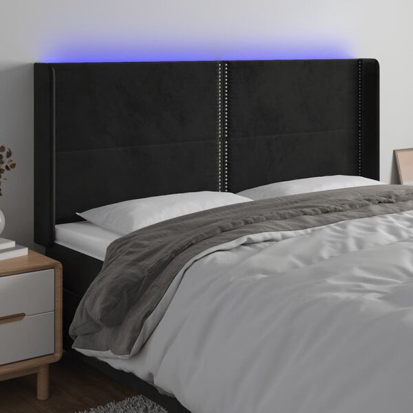 vidaXL Cabecero con LED de terciopelo negro 163x16x118/128 cm