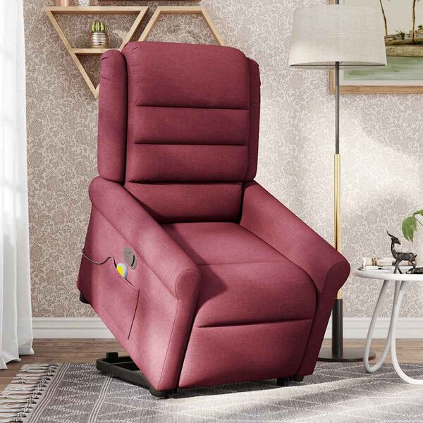 vidaXL Sill&oacute;n reclinable de masaje elevable tela rojo tinto