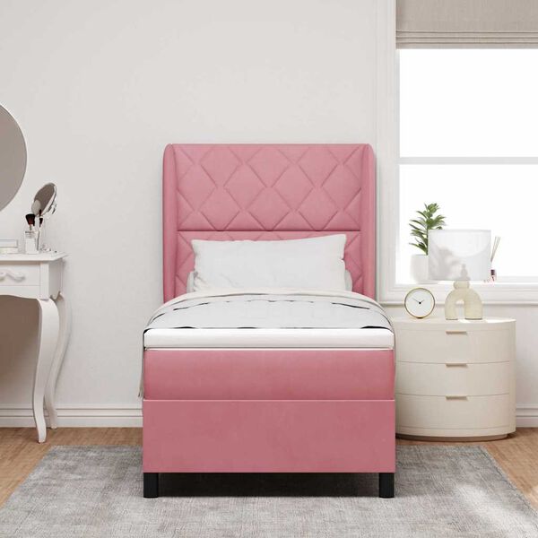vidaXL Cama tipo Box Spring con colch&oacute;n Rosa 200 x 90 cm Poli&eacute;ster