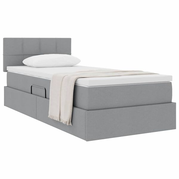 vidaXL Cama con almacenamiento y colch&oacute;n Gris Claro 90 x 190 cm