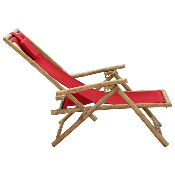 vidaXL Silla de relax reclinable de bambú y tela roja