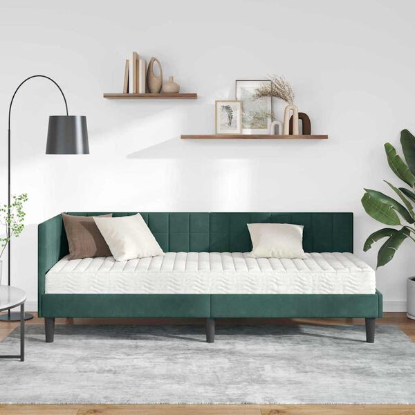 vidaXL Estructura de Cama Esquina con Colch&oacute;n 2 pcs Verde Terciopelo