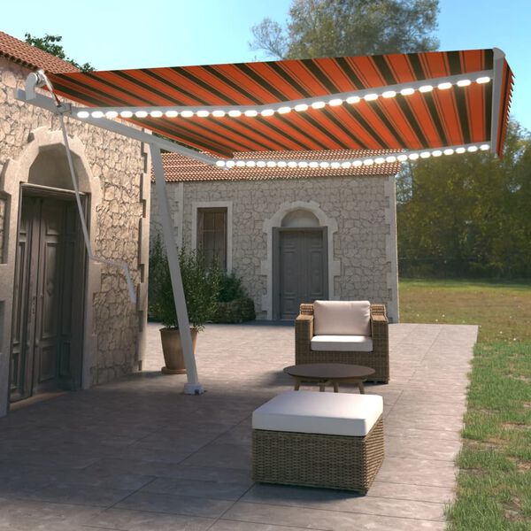 vidaXL Toldo autom&aacute;tico LED sensor de viento naranja marr&oacute;n 450x350 cm