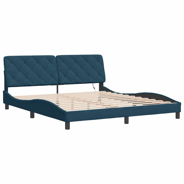 vidaXL Estructura de cama con LED sin colch&oacute;n terciopelo azul 180x200 cm