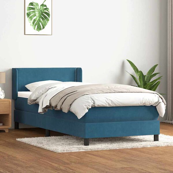 vidaXL Cama box spring con colch&oacute;n terciopelo azul oscuro 100x220 cm