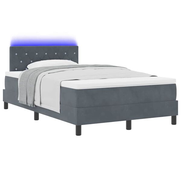 vidaXL Cama Box Spring LED con LED Gris oscuro 120 x 190 cm Terciopelo