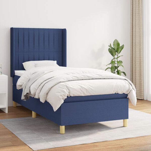 vidaXL Cama box spring con colch&oacute;n tela azul 100x200 cm