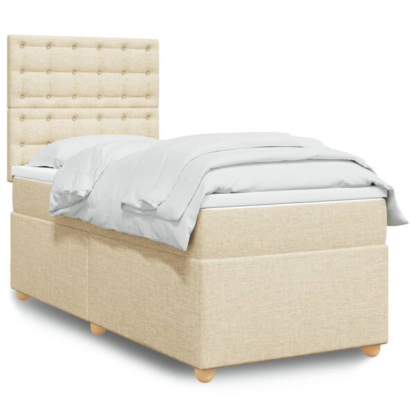 vidaXL Cama box spring con colch&oacute;n tela color crema 90x190 cm