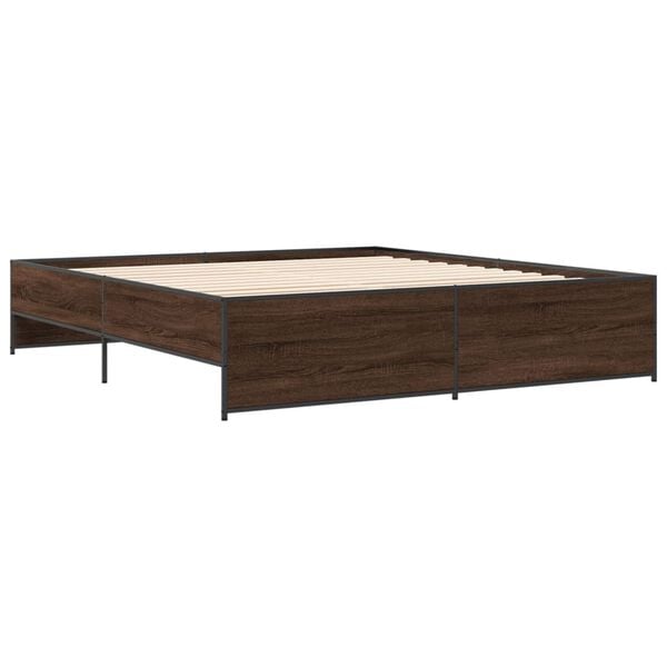 vidaXL Estructura cama madera ingenier&iacute;a metal marr&oacute;n roble 180x200 cm