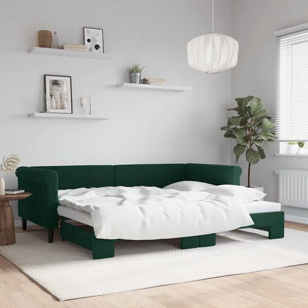 vidaXL Sof&aacute; cama nido terciopelo verde oscuro 90x200 cm