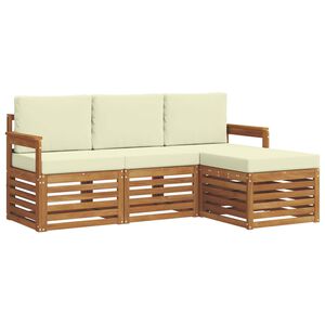 vidaXL Conjunto de sof&aacute;s de exterior con coj&iacute;n 4 pcs Natural y Crema