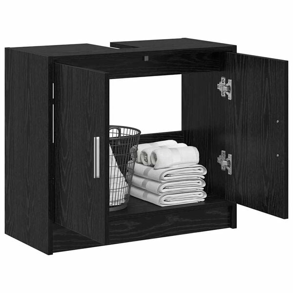 vidaXL Gabinete de Ba&ntilde;o con almacenamiento Roble Negro 63 x 29 x 55 cm