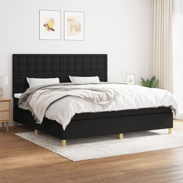 vidaXL Cama box spring con colch&oacute;n tela negro 200x200 cm