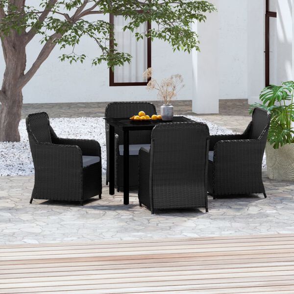 vidaXL Juego de comedor de jardín 5 piezas con cojines negro