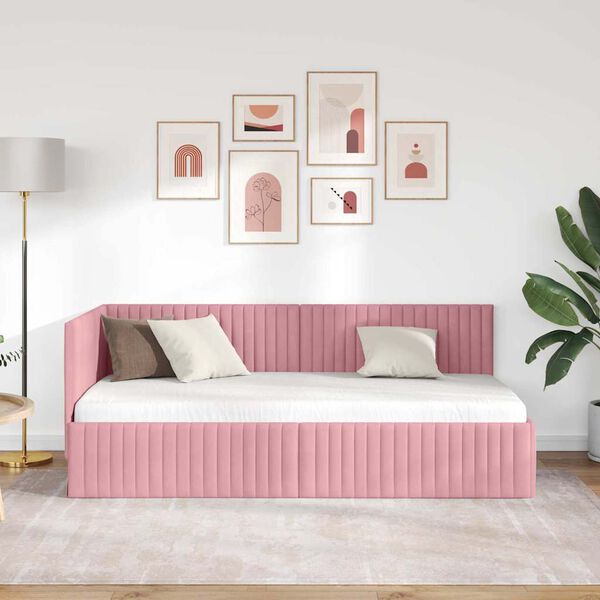 vidaXL Estructura de cama en esquina Rosa 90 cm x 190 cm Terciopelo