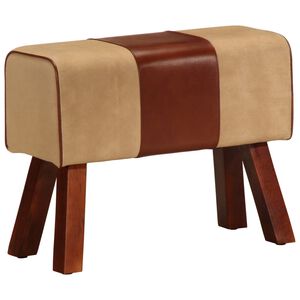 vidaXL Banco potro gimnasio cuero aut&eacute;ntico madera mango marr&oacute;n 58 cm