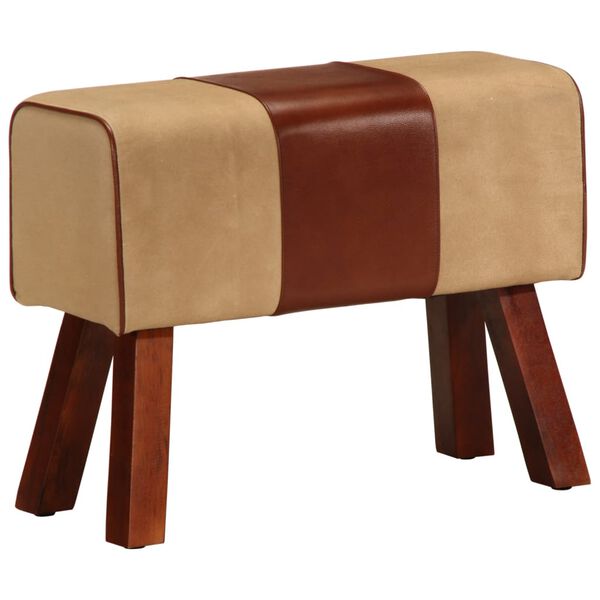 vidaXL Banco potro gimnasio cuero aut&eacute;ntico madera mango marr&oacute;n 58 cm