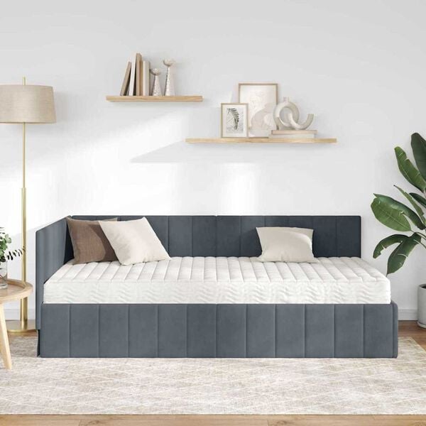 vidaXL Estructura de Cama Esquina con Colchón 2 pcs Gris Terciopelo