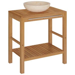 vidaXL Mueble tocador madera teca maciza con lavabo de m&aacute;rmol crema