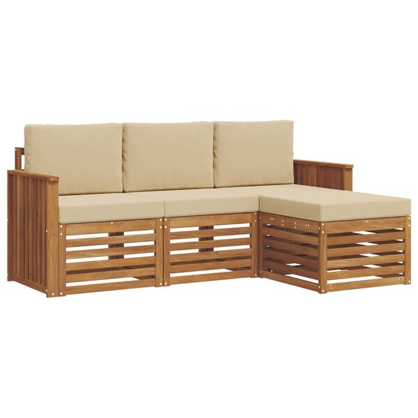 vidaXL Conjunto de sof&aacute;s de exterior con coj&iacute;n 4 pcs Natural y Beige