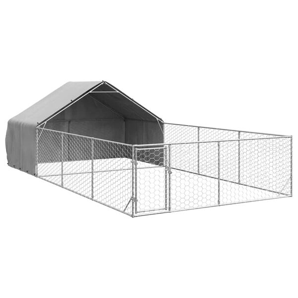 vidaXL Caseta perros exterior con corral 7x3x1,9 m acero galvanizado