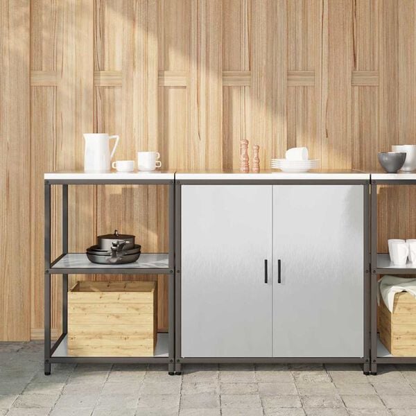 vidaXL Juego de Almacenamiento de Cocina con estante 2 pcs Plateado