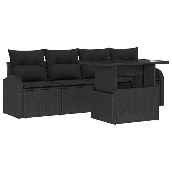 vidaXL Conjunto de sof&aacute; de jard&iacute;n 5 pcs Negro Rattan de Poli&eacute;ster