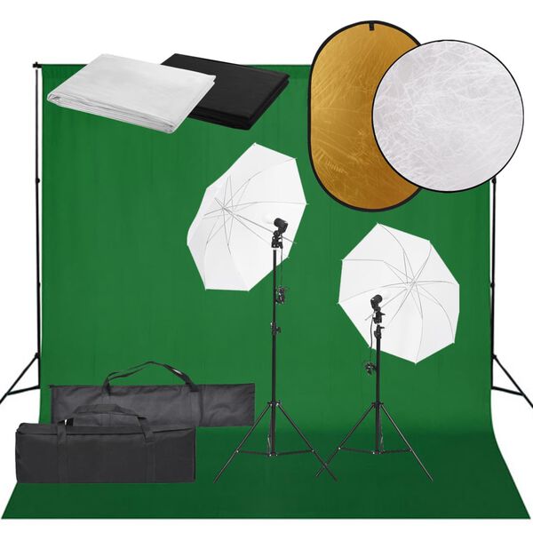 vidaXL Kit de estudio fotogr&aacute;fico con set de luces, fondo y reflector