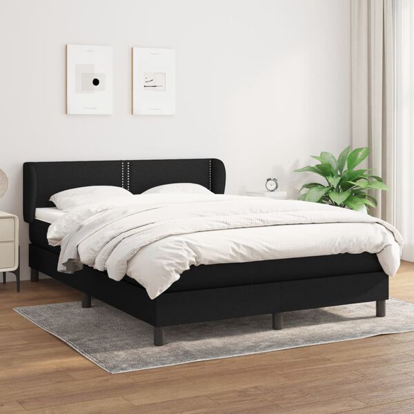vidaXL Cama box spring con colch&oacute;n tela negro 140x200 cm