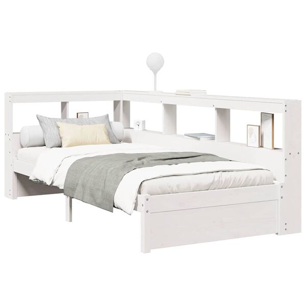 vidaXL Cama con estantería sin colchón madera maciza blanca 75x190 cm