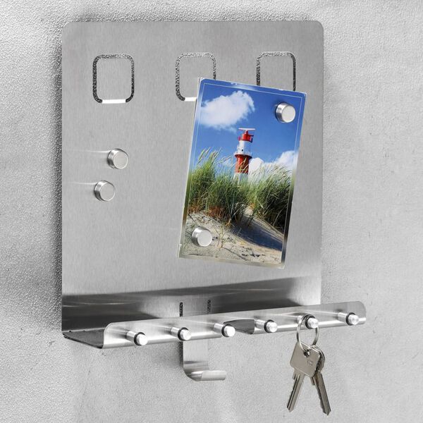 HI Soporte de llaves con tablero de notas plateado 28,5x25x8 cm