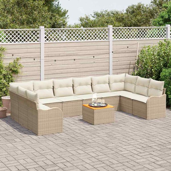 vidaXL Conjunto de sof&aacute;s de jard&iacute;n 11 pcs Beige rat&aacute;n sint&eacute;tico